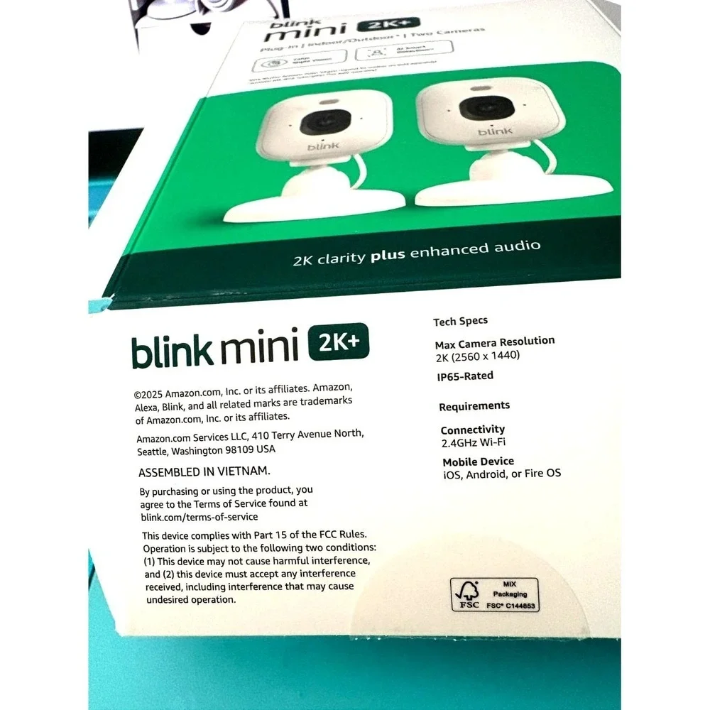 Blink Mini 2K+ Indoor Security‎ Camera with Power Adapter White